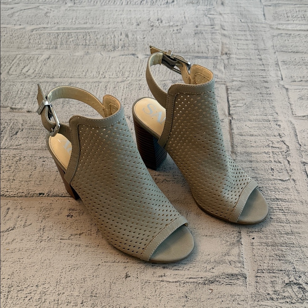 Sam & Libby Perforated Peep-Toe Block Heel Sandals